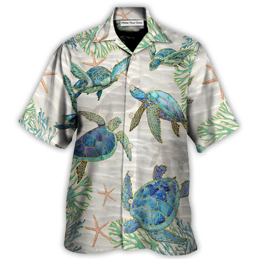 Hawaiian Shirt / Adults / S Turtle Peaceful Relaxing Calm Of The Beach And Ship With Sails - Hawaiian Shirt - Reefox