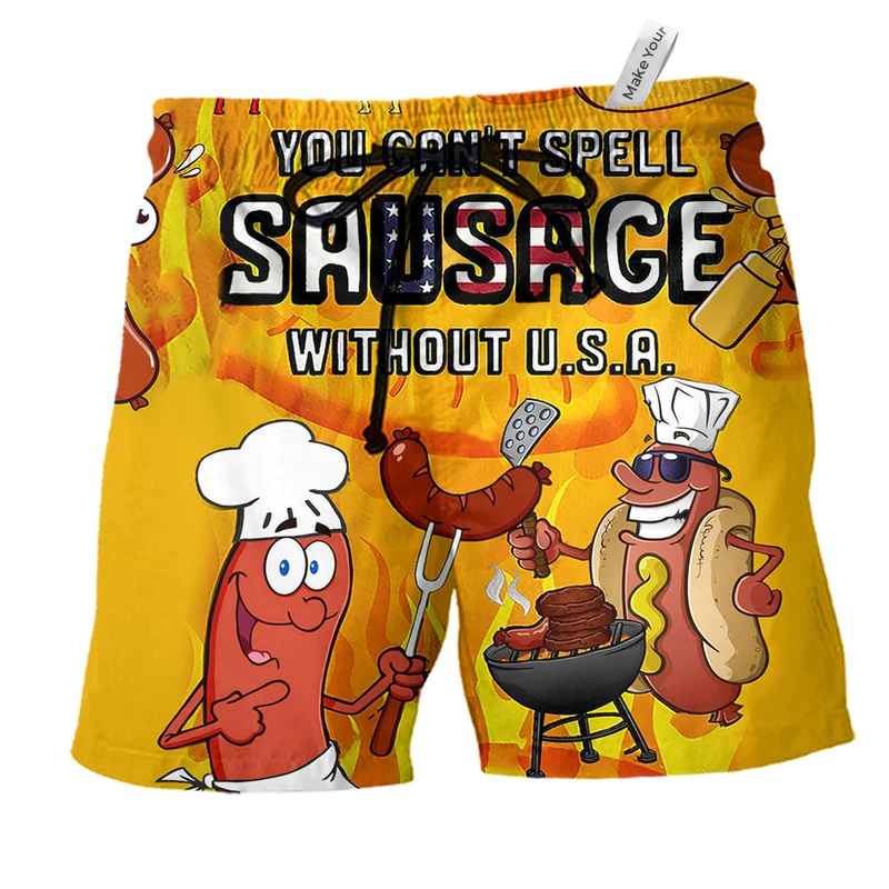 Beach Short / Adults / S Food You Can't Spell Sausage Without USA - Beach Short Reefox - Owls Matrix LTD