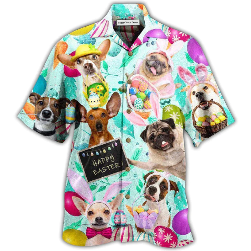 Hawaiian Shirt / Adults / S Easter Happy Lovely Dog With Eggs - Hawaiian Shirt - Reefox