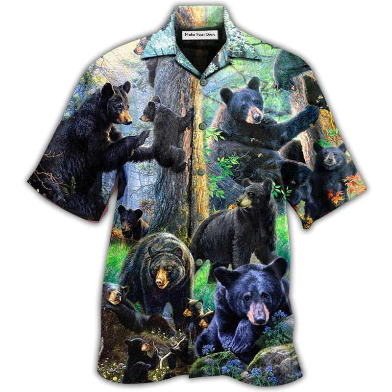 Hawaiian Shirt / Adults / S Bear Black Bear Family Into Spring - Hawaiian Shirt - Reefox
