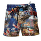 Beach Short / Adults / S Horse Patriotic America Flag - Beach Short Reefox - Owls Matrix LTD