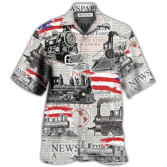 Hawaiian Shirt / Adults / S Train Independence Day Retro Train US Flag - Hawaiian Shirt - Reefox