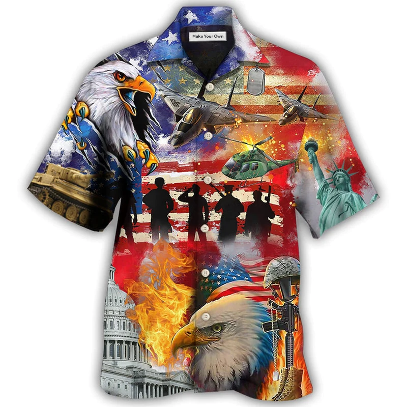 Hawaiian Shirt / Adults / S Veteran Independence Day American - Hawaiian Shirt - Reefox