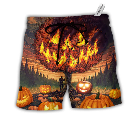 Beach Short / Adults / S Halloween Pumpkin Burning Crazy Style - Beach Short Reefox - Owls Matrix LTD