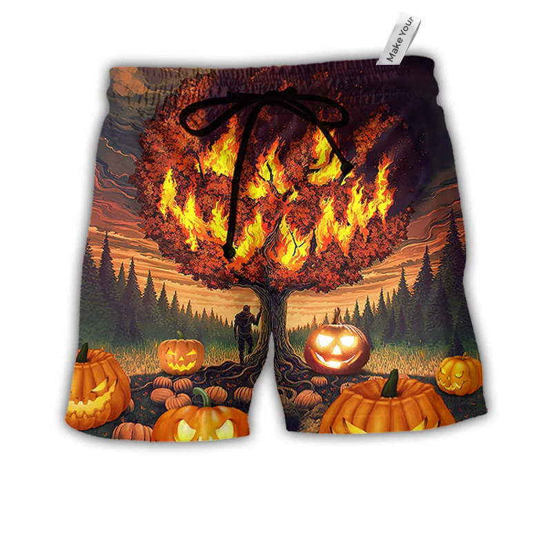 Beach Short / Adults / S Halloween Pumpkin Burning Crazy Style - Beach Short Reefox - Owls Matrix LTD