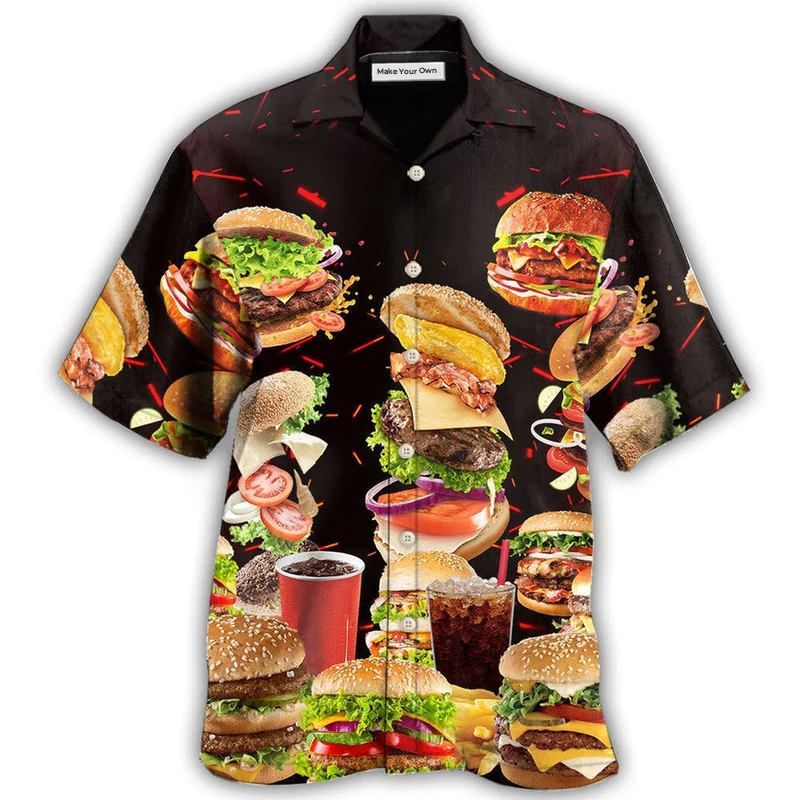 Hawaiian Shirt / Adults / S Food Hamburger Fast Food Lover - Hawaiian Shirt - Reefox