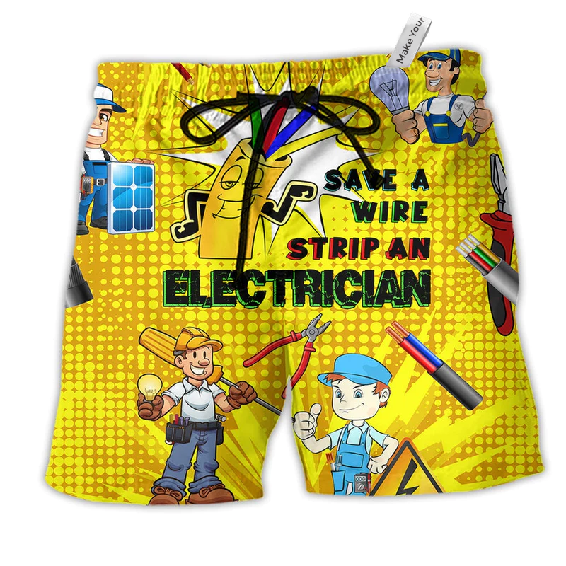 Beach Short / Adults / S Electrician Save A Wire Stip An Electrician Yellow Color - Beach Short Reefox - Owls Matrix LTD