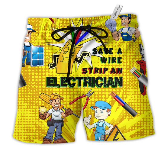 Beach Short / Adults / S Electrician Save A Wire Stip An Electrician Yellow Color - Beach Short Reefox - Owls Matrix LTD