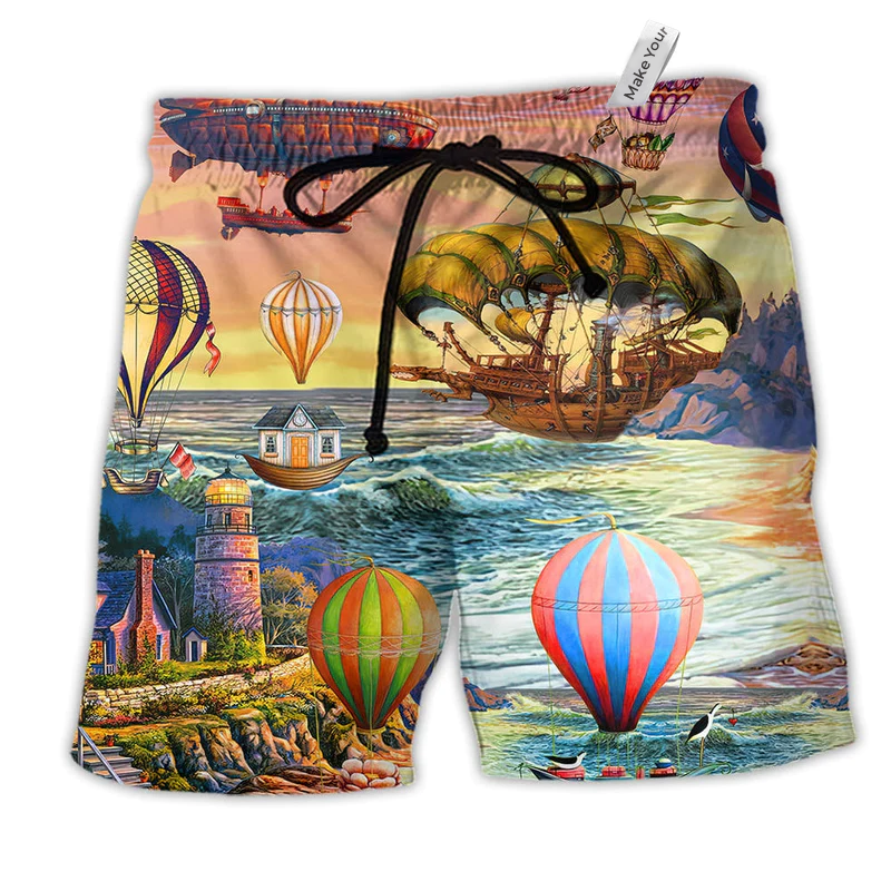 Beach Short / Adults / S Air Balloon Steampunk Amazing Style - Beach Short Reefox - Owls Matrix LTD