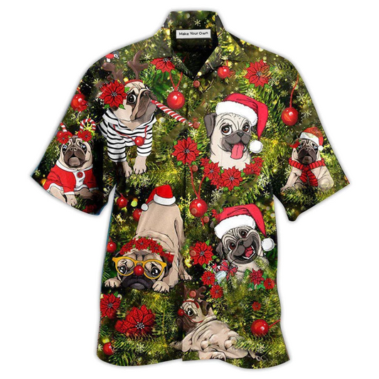 Hawaiian Shirt / Adults / S Christmas Have Yourself A Merry Little Pugmas In Grass - Hawaiian Shirt - Reefox