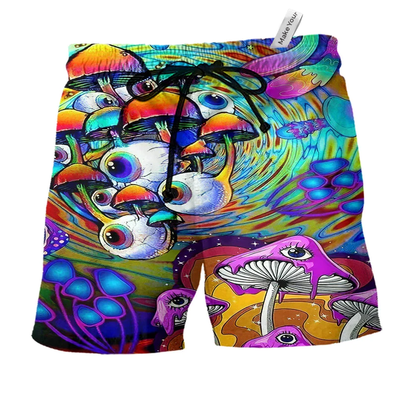 Beach Short / Adults / S Hippie Mushroom Eyes Style - Beach Short Reefox - Owls Matrix LTD