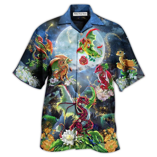 Hawaiian Shirt / Adults / S Dragon Flowers Love Life To The Moon - Hawaiian Shirt - Reefox