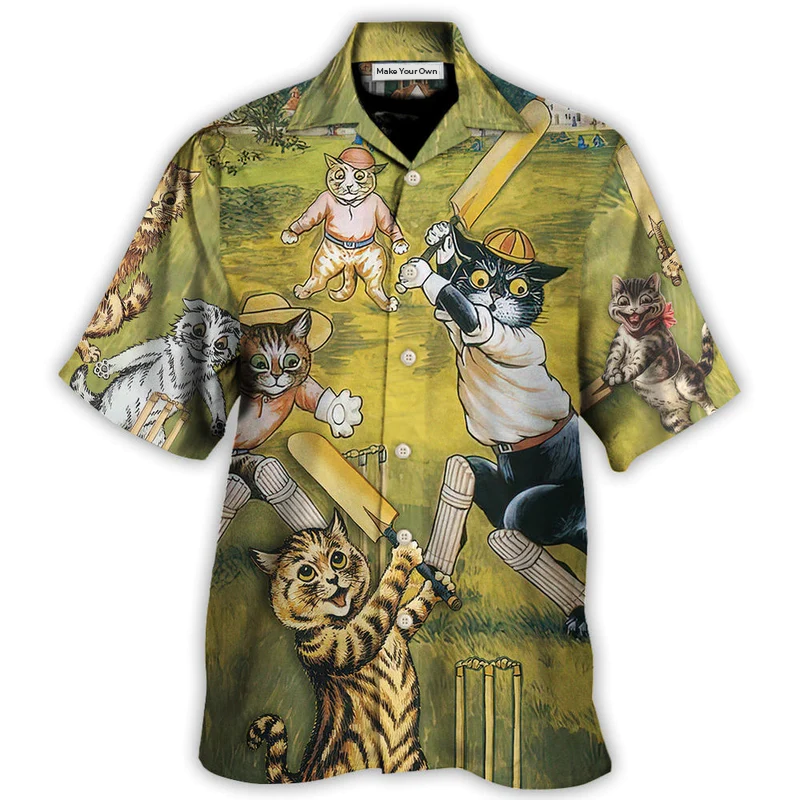 Cat Play Cricket Funny We Love Cricket - Hawaiian Shirt - Reefox