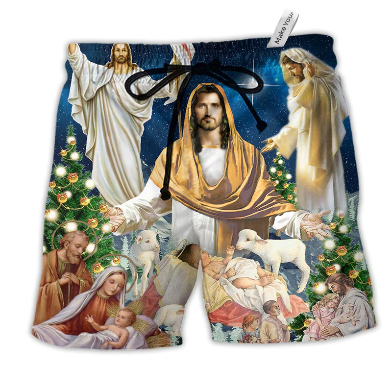 Beach Short / Adults / S Jesus Christmas Miracle Night - Beach Short Reefox - Owls Matrix LTD