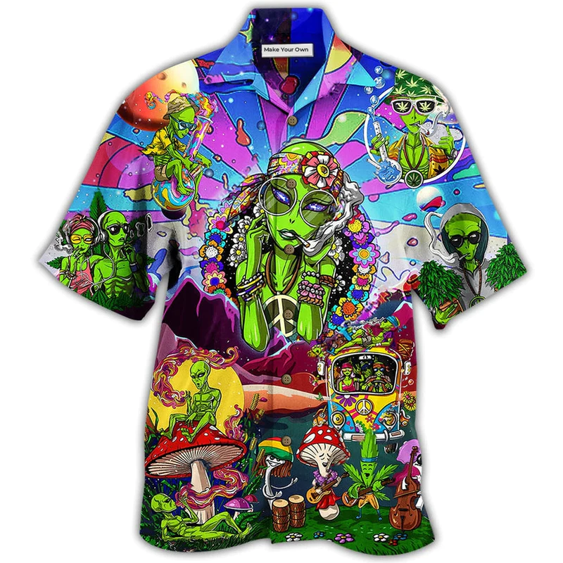Hawaiian Shirt / Adults / S Hippie Alien Peace Life Color - Hawaiian Shirt - Reefox