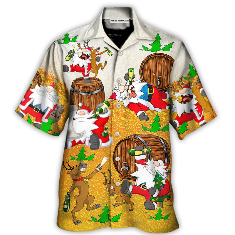 Hawaiian Shirt / Adults / S Christmas Santa Claus Drunk Beer Funny Happy Xmas - Hawaiian Shirt - Reefox