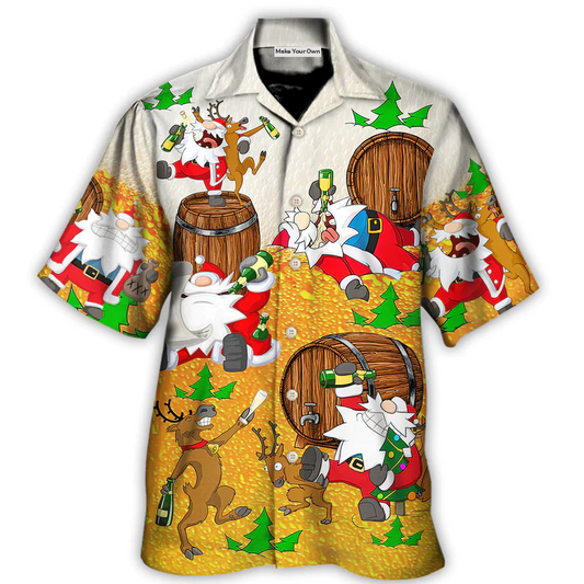 Hawaiian Shirt / Adults / S Christmas Santa Claus Drunk Beer Funny Happy Xmas - Hawaiian Shirt - Reefox