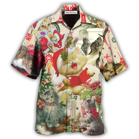 Hawaiian Shirt / Adults / S Cat Sing A Song Merry Chrismas - Hawaiian Shirt - Reefox