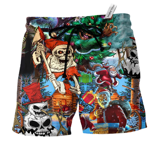 Beach Short / Adults / S Skull And Christmas Scary - Beach Short Reefox - Owls Matrix LTD