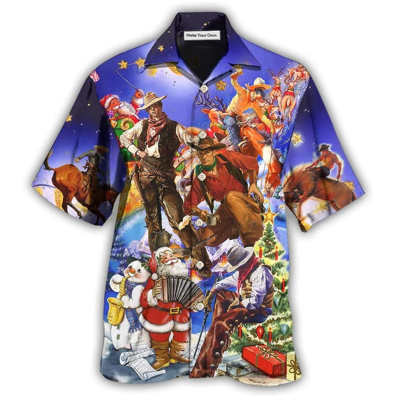 Hawaiian Shirt / Adults / S Cowboy Happy And Merry Christmas - Hawaiian Shirt - Reefox