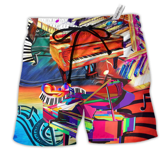 Beach Short / Adults / S Music Where Words Fail Piano Speaks With Notes - Beach Short Reefox - Owls Matrix LTD