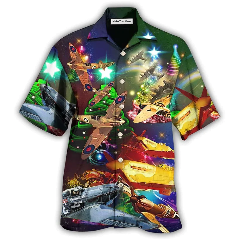 Hawaiian Shirt / Adults / S Combat Aircraft Fly Sky Merry Christmas - Hawaiian Shirt - Reefox