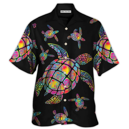 Hawaiian Shirt / Adults / S Hippie Turtle Love Ocean Black Style - Hawaiian Shirt - Reefox