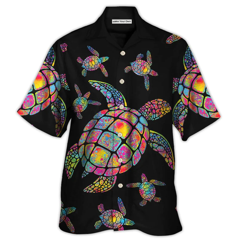 Hawaiian Shirt / Adults / S Hippie Turtle Love Ocean Black Style - Hawaiian Shirt - Reefox
