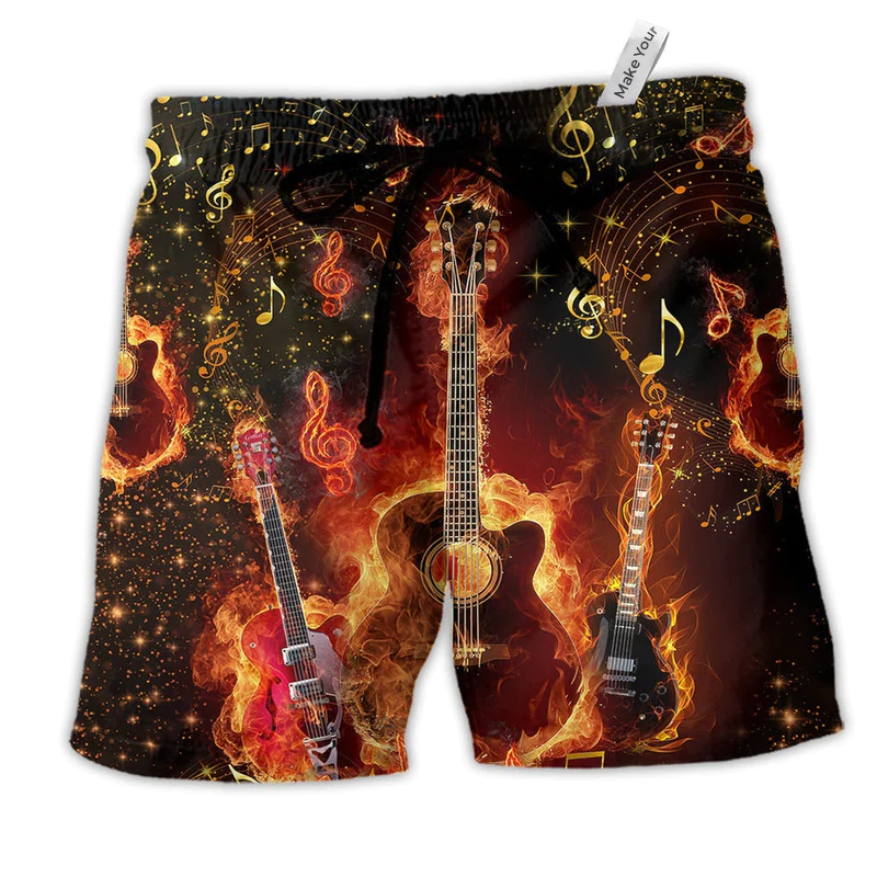 Beach Short / Adults / S Music Guitar Where Words Fail Music Speak Flaming Red - Beach Short Reefox - Owls Matrix LTD