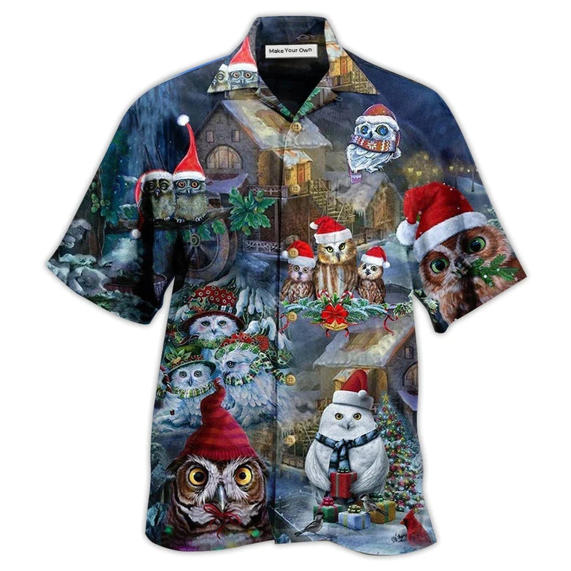 Hawaiian Shirt / Adults / S Owl Love Merry Christmas Happy - Hawaiian Shirt - Reefox