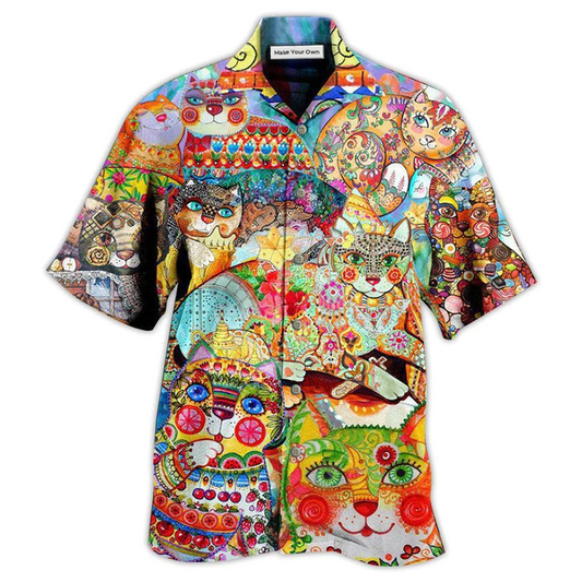 Hawaiian Shirt / Adults / S Cat Cute Colorful - Hawaiian Shirt - Reefox