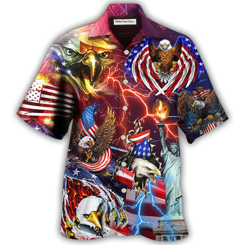 Hawaiian Shirt / Adults / S America Independence Day Eagle Lighting - Hawaiian Shirt - Reefox