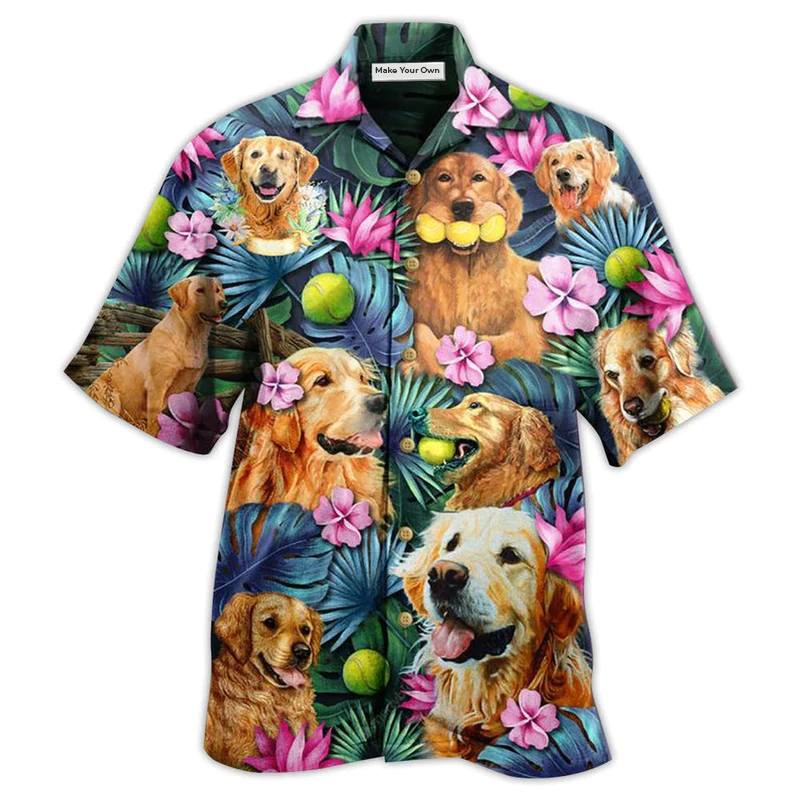 Hawaiian Shirt / Adults / S Golden Retriever Dog Lovely Hug A Golden - Hawaiian Shirt - Reefox