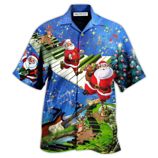 Hawaiian Shirt / Adults / S Christmas Jumping On Musical Instrument In Blue - Hawaiian Shirt - Reefox