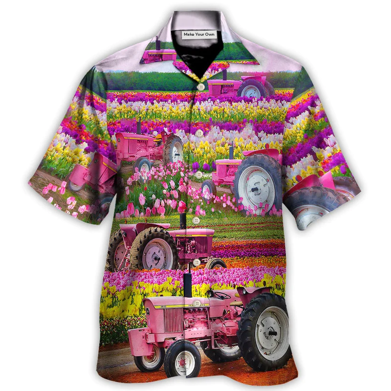 Hawaiian Shirt / Adults / S Tractor In Field Tulip Rural Landscape Majestically - Hawaiian Shirt - Reefox