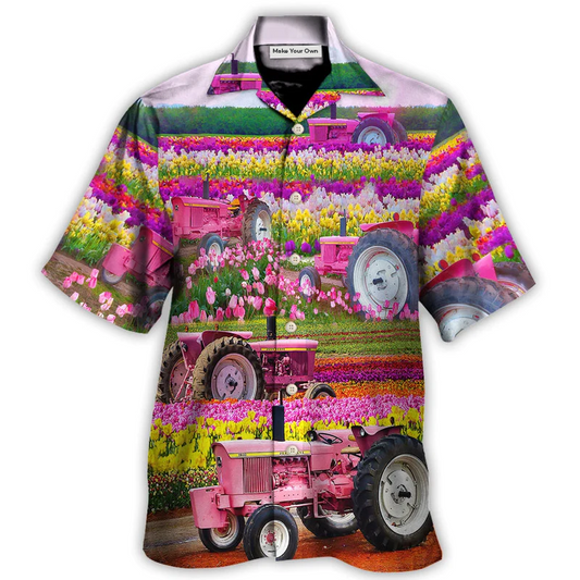 Hawaiian Shirt / Adults / S Tractor In Field Tulip Rural Landscape Majestically - Hawaiian Shirt - Reefox
