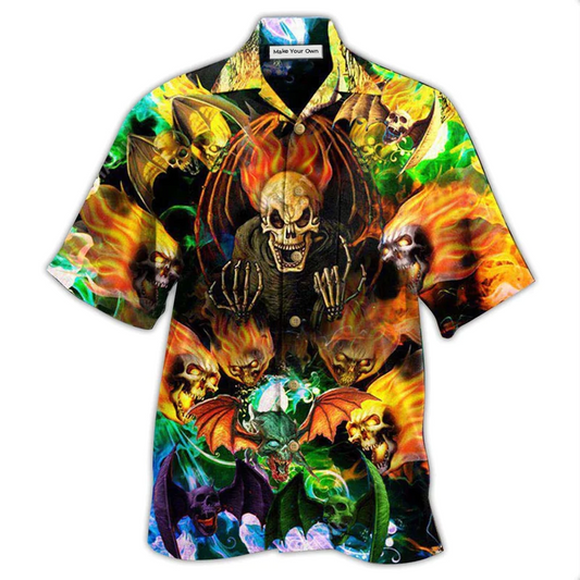 Hawaiian Shirt / Adults / S Skull With Bat Wings - Hawaiian Shirt - Reefox