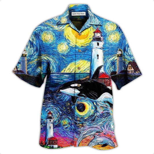 Hawaiian Shirt / Adults / S Lighthouse Finding Light In A Starry Night - Hawaiian Shirt - Reefox