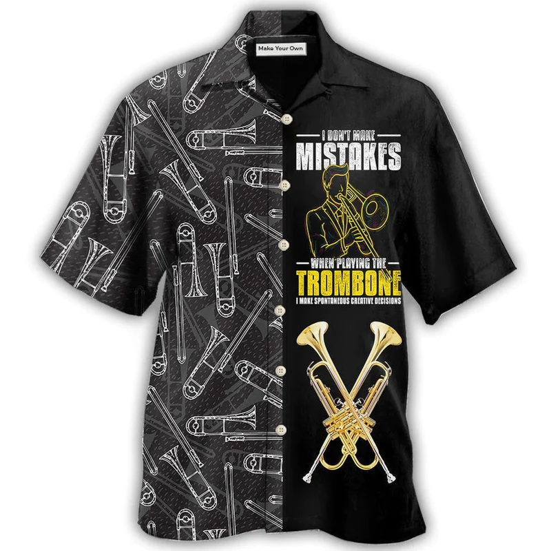 Hawaiian Shirt / Adults / S Trombone Music Lover Black Style - Hawaiian Shirt - Reefox