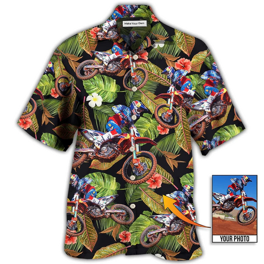 Hawaiian Shirt / Adults / S Motocross Tropical Flower Custom Photo - Hawaiian Shirt - Reefox