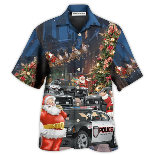 Hawaiian Shirt / Adults / S Police Car Santa Merry Christmas - Hawaiian Shirt - Reefox