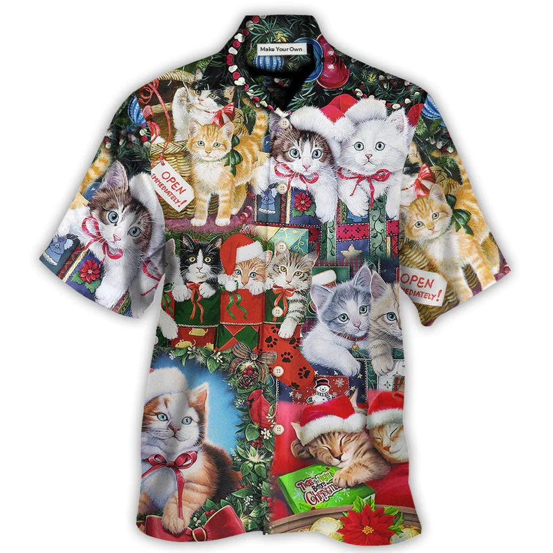 Hawaiian Shirt / Adults / S Cat Christmas Tree Merry Xmas - Hawaiian Shirt - Reefox