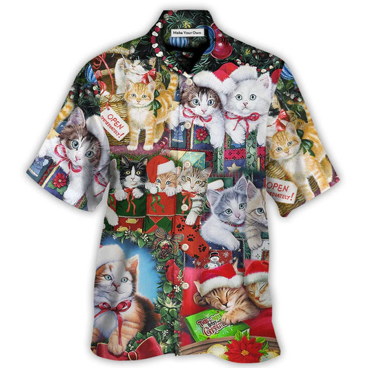 Hawaiian Shirt / Adults / S Cat Christmas Tree Merry Xmas - Hawaiian Shirt - Reefox