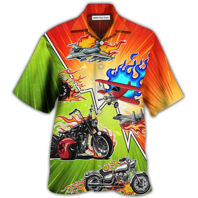 Hawaiian Shirt / Adults / S Motorcycle I Like Motorcycles And Airplanes - Hawaiian Shirt - Reefox