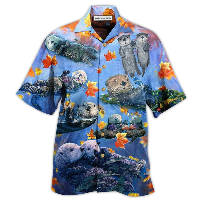 Hawaiian Shirt / Adults / S Otter Couple Love Happy - Hawaiian Shirt - Reefox