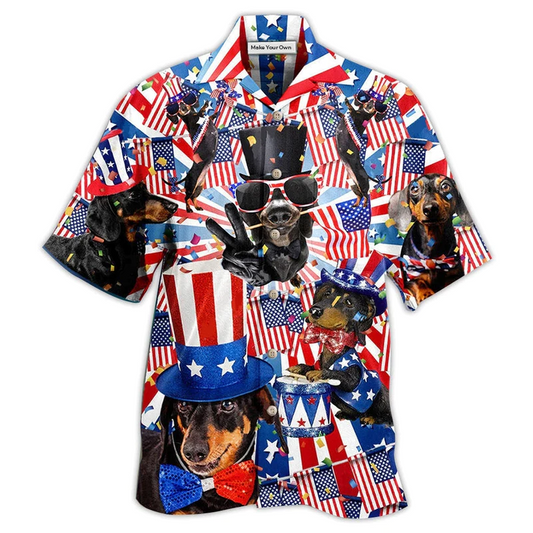 Hawaiian Shirt / Adults / S Dachshund Celebrates National Day - Hawaiian Shirt - Reefox