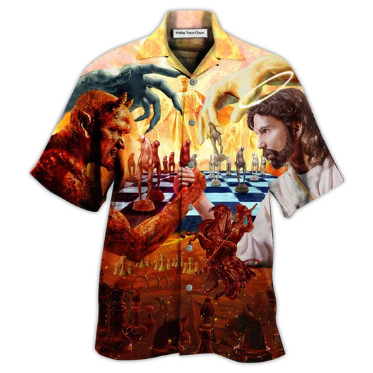 Hawaiian Shirt / Adults / S Chess Battle Satan Vs Jesus Cool Style - Hawaiian Shirt - Reefox