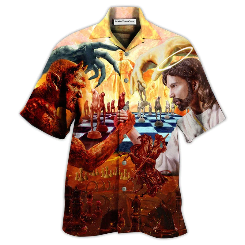 Hawaiian Shirt / Adults / S Chess Battle Satan Vs Jesus Cool Style - Hawaiian Shirt - Reefox