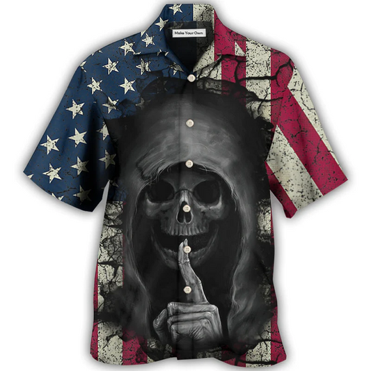 Hawaiian Shirt / Adults / S Skull Dark American Flag Vintage - Hawaiian Shirt - Reefox