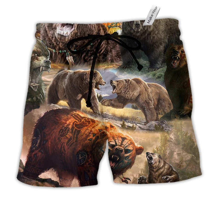 Beach Short / Adults / S Bear Keep The Native Spirit Near Stream - Beach Short Reefox - Owls Matrix LTD